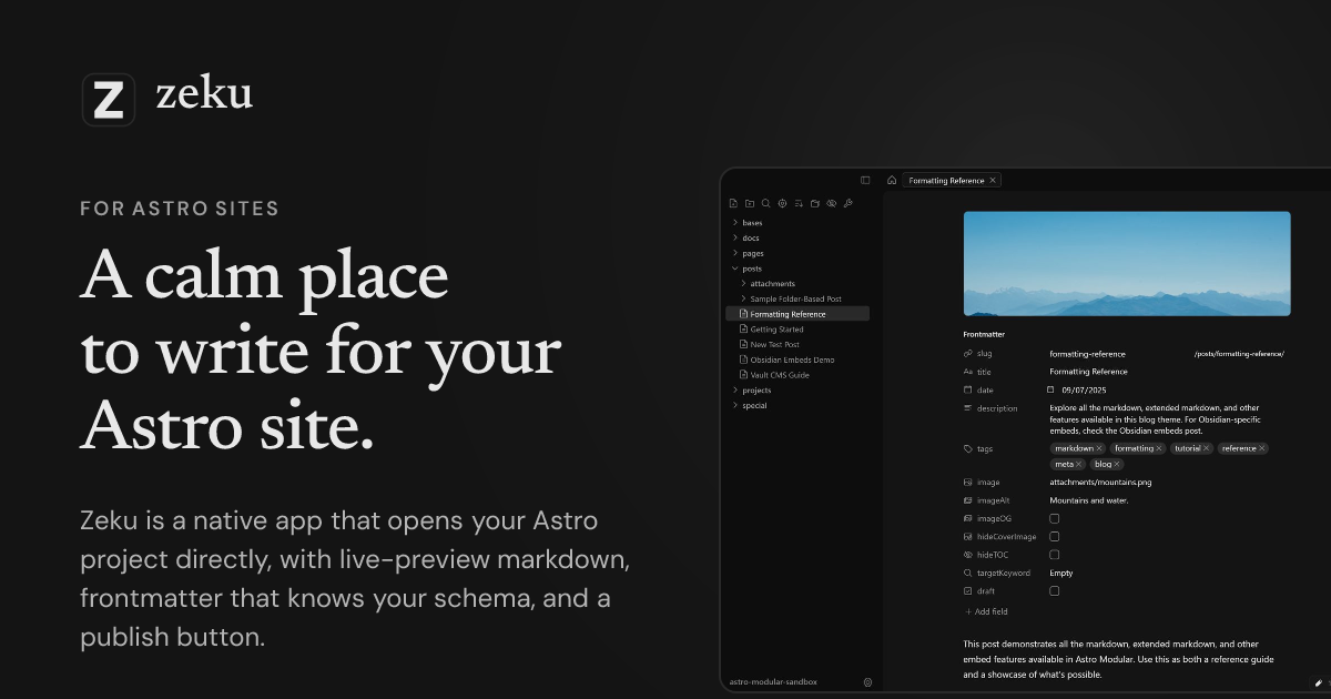 Launched my side project yesterday: a writing app for Astro sites where nothing locks after the tria
